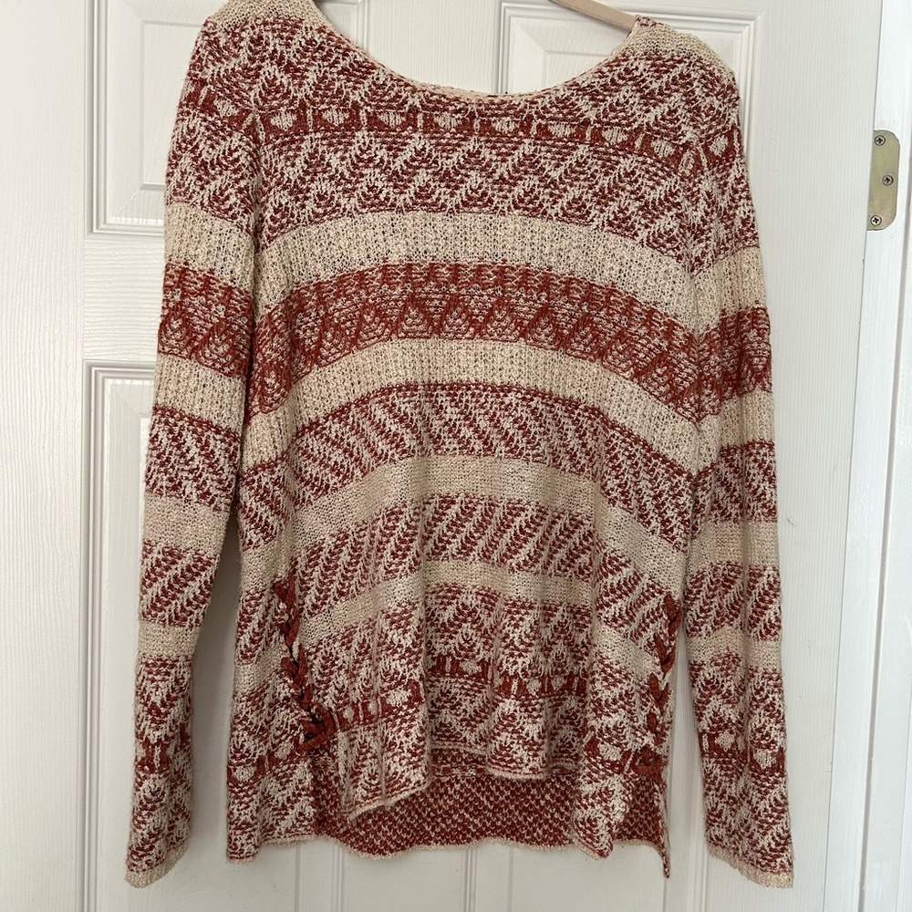 Women's Rust and Cream Knit Pullover Sweater